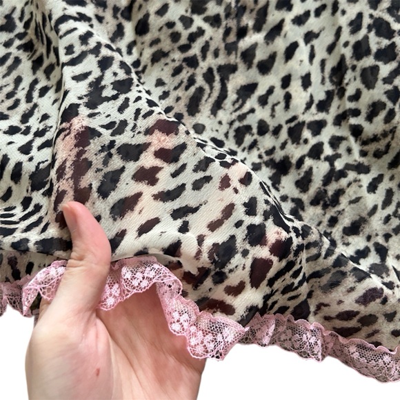 Y2K or Gyaru La Senza Cheetah Print and Pink Lace Trim Mesh Slip Mini Dress - Picture 4 of 8